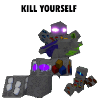 a poster that says kill yourself on it with a robot