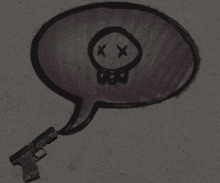 a drawing of a speech bubble with a skull and crossed eyes on it