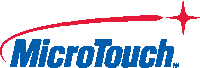 a blue and red microtouch logo with a red star in the middle