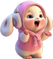 a cartoon character wearing headphones and a pink sweater