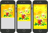 three cell phones are displaying different versions of lipton tea