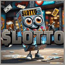 a cartoon character is standing in front of a sign that says slotto