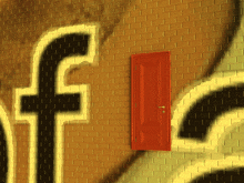 a brick wall with the letter f on it and a red door
