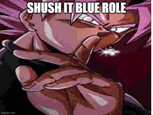 a cartoon character is making a shush it blue role gesture with his finger .