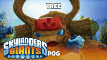 a poster for skylanders giants pog with a picture of a tree