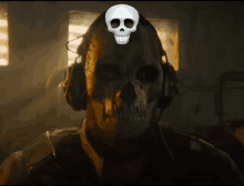 a man wearing headphones with a skull on his head