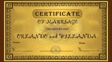 a certificate of marriage that says orlando and willanda