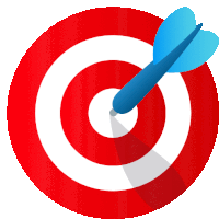 a red and white target with a dart in the center