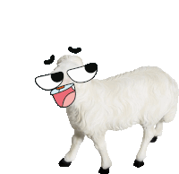 a cartoon drawing of a sheep wearing glasses and a tongue out