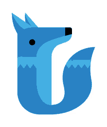 a blue fox with the letter t on it