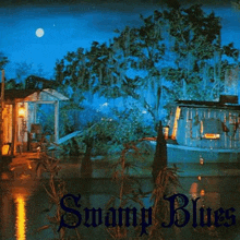 a painting of a swamp at night with the words swamp blues on it