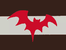 a red bat on a brown and white background