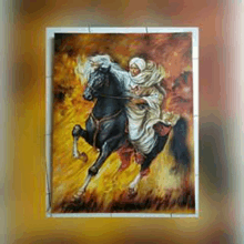 a painting of a man riding on the back of a horse .