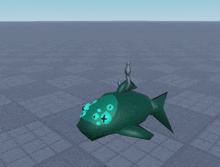 a 3d model of a fish with blue eyes is floating in the air