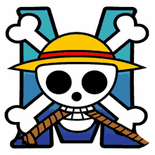 a drawing of a skull and crossbones with a yellow hat on