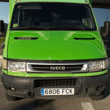 a green iveco van with a license plate that says ' 6806 fck ' on it