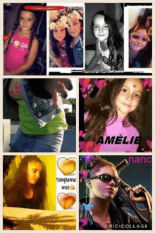 a collage of photos of a young girl with the name amelie at the top