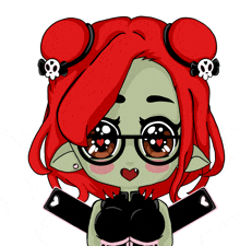 a cartoon of a girl with red hair and skulls on her hair