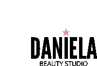 a logo for daniela beauty studio with a pink star on a white background