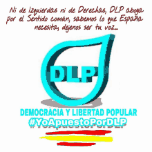 a blue dlp logo on a white background with spanish writing below it