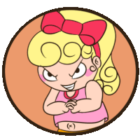 a cartoon drawing of a girl with a red bow