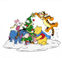 winnie the pooh and friends decorate a christmas tree