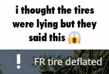 a meme that says " i thought the tires were lying but they said this "