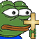 pepe the frog is holding a cross in his mouth .