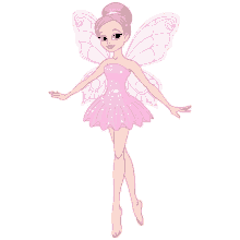 a fairy in a pink dress and wings is standing on a white background