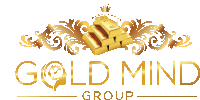 a gold mind group logo with gold bars and a crown on top