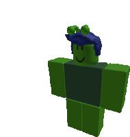 a green roblox character with blue hair and antennas