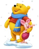 winnie the pooh and piglet are wearing scarves in the snow