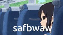 a picture of a girl on a bus with the words safbwaw written on the bottom