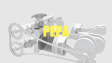 a 3d model of a engine with the word in in yellow letters