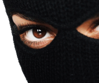 a close up of a woman 's eye wearing a black mask