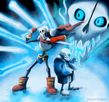 a drawing of papyrus and sans with the name meagan graham on the bottom