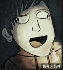 a cartoon of a boy with his mouth open and 184 x 184 written below him