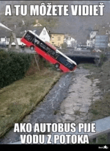 a picture of a bus going over a river with the caption a tu mozete vidiet