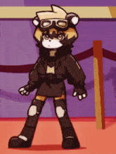 a cartoon drawing of a teddy bear wearing goggles and a jacket