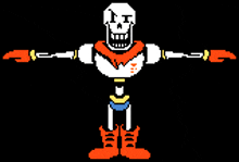 a pixel art drawing of papyrus with his arms outstretched on a black background