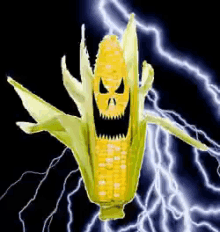 a corn on the cob with a face on it