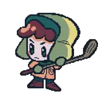 a pixel art of a boy holding a stick