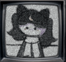 a drawing of a girl with purple hair and a crescent moon on her head on a tv screen .