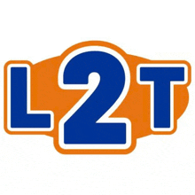 the logo for l2t is orange and blue and looks like a sticker .