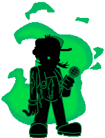 a silhouette of a person holding a microphone