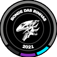 a logo for bonde das rinhas 2021 with a dinosaur head