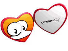 a heart shaped mirror with cowsmelly written on the inside