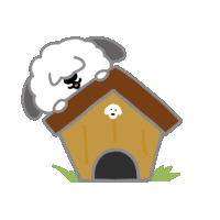 a cartoon of a dog sitting on top of a dog house