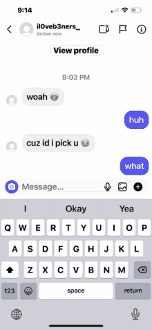 a phone screen shows a conversation between two people and a keyboard