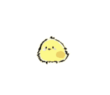 a drawing of a small yellow chicken with a yellow spot on its face .